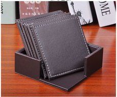 XICHEN&reg; Leather Coasters - Upscale With Coaster Holder Square -6 Piece Set With Holder (Brown) N8