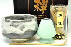 Japanese Mino Yaki ware Matcha Bowl And Tea Ceremony Set Green Tea 11.5 / 11.5 / 8cm (4.5 / 4.5 / 3.1inch)[7397] N5