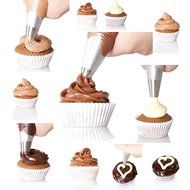 CAKE DECORATING KIT &ndash; Full Set with Pastry Bag, Piping Bags and Tips and FREE Cleaning Brush &ndash; 5 Large Popular... N4