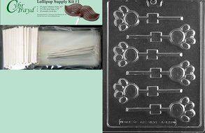 Cybrtrayd 45StK25S-A135 Paw Print Lolly Animal Chocolate Candy Mold with Lollipop Supply Kit
