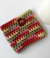 Crochet Coffee Sleeve Pink Yellow Green N3