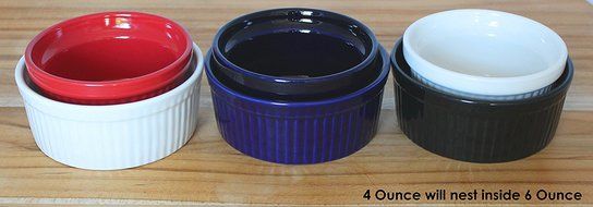 ITI Ceramic Stackable Baking Ramekins / Condiment Sauce Cups with Pan Scraper, Medium / Large, 4-Pack (6 Ounce... N22