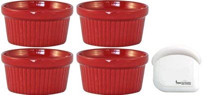 ITI Ceramic Stackable Baking Ramekins / Condiment Sauce Cups with Pan Scraper, Medium / Large, 4-Pack (6 Ounce... N25