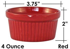 ITI Ceramic Stackable Baking Ramekins / Condiment Sauce Cups with Pan Scraper, Medium / Large, 4-Pack (6 Ounce... N26