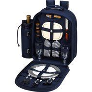 Picnic at Ascot - Deluxe Equipped 2 Person Picnic Backpack with Cooler &amp; Insulated Wine Holder - Trellis Blue N6