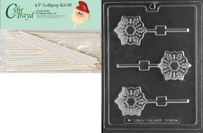 Cybrtrayd 00045St50-C459 Snowflake Pop Christmas Chocolate/Candy Mold with 50 4.5-Inch Lollipop Sticks
