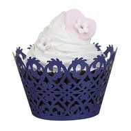 Voberry 50pc New! Little Vine Lace Cut Cupcake Wrapper Liner Baking Cup Muffin (Blue) N4