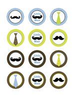 Little Man &amp; Mustache Party Edible Cupcake Toppers Decoration