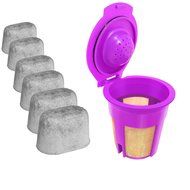 6-Pack Replacement Charcoal Water Filters for Keurig Coffee Machines, Includes Gold 6 Refillable/Reusable Gold...