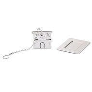 House Teahouse Shape Tea Infuser Strainer with Tray Silver N4
