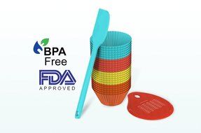 Set Of 24 Premium Silicone Baking Cups With BONUS Silicone Scraper &amp; Silicone Spatula &ndash;For Perfectly Baked, Mouth... N8