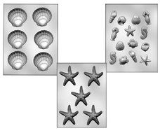 3 Chocolate Molds: 3 Inch Shells, 3 Inch Starfish and Sea Creatures (Bundle of 3 Molds)