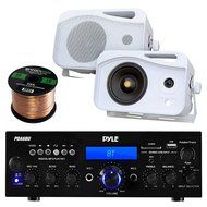 Pyle PDA6BU Amplifier Receiver Stereo Bundle With 2 Pyle PLMR26 5'' 500 Watt 3-Way Weather Proof Speakers - Enrock...
