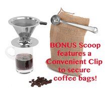 Paperless Pour Over Coffee Dripper &amp; Brewer - Stainless Steel Double Mesh Reusable Cone Filter with Built-in Stand... N6