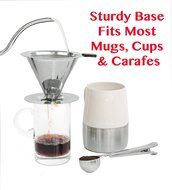 Paperless Pour Over Coffee Dripper &amp; Brewer - Stainless Steel Double Mesh Reusable Cone Filter with Built-in Stand... N7