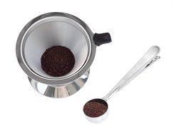 Paperless Pour Over Coffee Dripper &amp; Brewer - Stainless Steel Double Mesh Reusable Cone Filter with Built-in Stand... N8