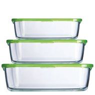 Trudeau Set of 3 Rectangular Containers with Green Lids - 4.75, 13, 26.75 ounce