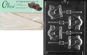 Cybrtrayd 45St25-H022 Cat Lolly Halloween Chocolate Candy Mold with 25 4.5-Inch Lollipop Sticks
