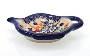 Classic Boleslawiec, Polish Pottery Hand Painted Ceramic Tea Bag Tidy, Diameter: 3.9 inch, 324-U-099 N2