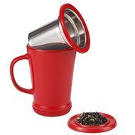 casaWare Tilt and Drip Tea Infuser Ceramic Mug, 14-Ounce (Matcha Green) N26