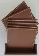 XICHEN&reg; Leather Coasters - Upscale With Coaster Holder Square -6 Piece Set With Holder (Brown) N10