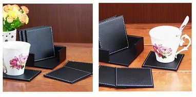 XICHEN&reg; Leather Coasters - Upscale With Coaster Holder Square -6 Piece Set With Holder (Brown) N12