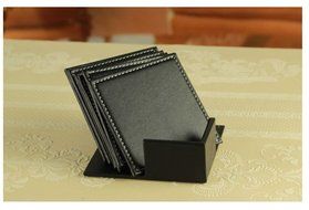 XICHEN&reg; Leather Coasters - Upscale With Coaster Holder Square -6 Piece Set With Holder (Brown) N13