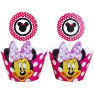 BETOP HOUSE Set of 1 Dozen Pinky Minnie Mouse White Dot Cupcake Wrappers Toppers Kit for Kids Birthday Party Baby...