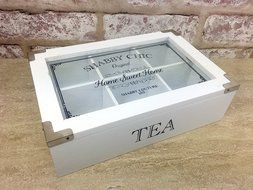 Vintage Shabby Chic - WHITE WOODEN BOX TEA BAG CHEST 6 COMPARTMENT by ukgiftstoreonline N2