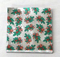 3&quot; x 3&quot; Holly Print - Holly with Berries on Silver- Confectionery Foil Wrappers Candy Wrappers Candy Making Supplies