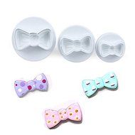 3pcs/set Bow Tie Shape Cookie Mold Plastic White Sugar Arts Set Fondant Cookie Cutters Cookie Plunger Cutters... N6