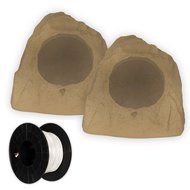 Theater Solutions 2R8S Outdoor Sandstone 8" Rock 2 Speaker Set with Wire for Yard Pool Spa Garden