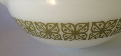 Green Square Flowers Cinderella Bowl, 4 Liter #444, from Pyrex N2