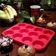 BakeMaster Silicone Muffin Pan Silicone Cupcake Pan 100% Food Grade Silicone Quiche Pan BPA free Non stick Red... N4