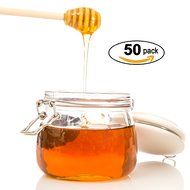 Honey Dipperz 50 PACK - 6&quot; long (16cm) Wooden Honey Dipper Drizzler Stirring Stick, Spoon Rod Muddler Dispense... N3