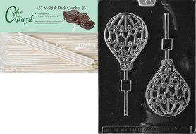 Cybrtrayd 45St25-K046 Hot Air Balloon Lolly Kids Chocolate Candy Mold with 25 Cybrtrayd 4.5-Inch Lollipop Sticks