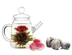 Tea gift Glass Teapot Duo, 16oz/470ml with Fab Flowering Tea (2 Blooms) N37