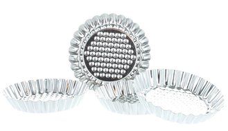 Lot of 6 Mini Flan Pan 3 1/2" Tart Molds Stainless N3