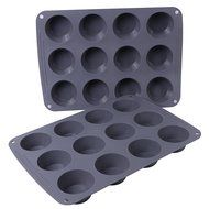 Webake 12-Cup Silicone Muffin Pan, Cake Pan, Cupcake Pan (Grey, 2-pack), Standard Size N3