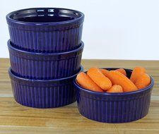 ITI Ceramic Stackable Baking Ramekins / Condiment Sauce Cups with Pan Scraper, Medium / Large, 4-Pack (6 Ounce... N28