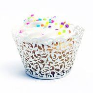 120PCS Classical Lace Cupcake Wrappers Laser Cut Wedding Decorations Wraps(Blue) N6