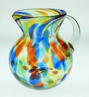 Mexican Glass Margarita or Juice Pitcher, Bola, Confetti Swirl