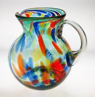 Mexican Glass Margarita or Juice Pitcher, Bola, Confetti Swirl N3