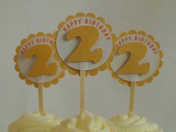 All About Details Shimmer Gold 2nd Birthday Cupcake Toppers, Set of 12