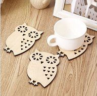 Astra shop Set of 3 Piece Wood Coasters Carved Hollow Designed Mini Tabletop Trivets Cup Mat - Cute Owl N3