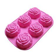 Silicone Mold for Handmade Soap, Cake, Jelly, Pudding, Chocolate, 6 Cavity Rose Design, Set of 2 N3