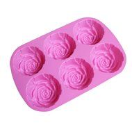 Silicone Mold for Handmade Soap, Cake, Jelly, Pudding, Chocolate, 6 Cavity Rose Design, Set of 2 N4
