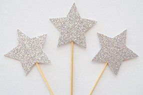 DOOXOO Silver Glitter Stars Cake Topper - Twinkle Twinkle Little Star, Birthday, Baby Shower, Wedding Cake Decoration...