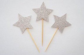 DOOXOO Silver Glitter Stars Cake Topper - Twinkle Twinkle Little Star, Birthday, Baby Shower, Wedding Cake Decoration... N2