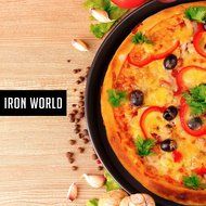 Cast Iron Pizza Pan 14" inch By Iron World, Hand Made, Black, Pre Seasoned, Free Gift Chef Glove and BBQ Recipes...